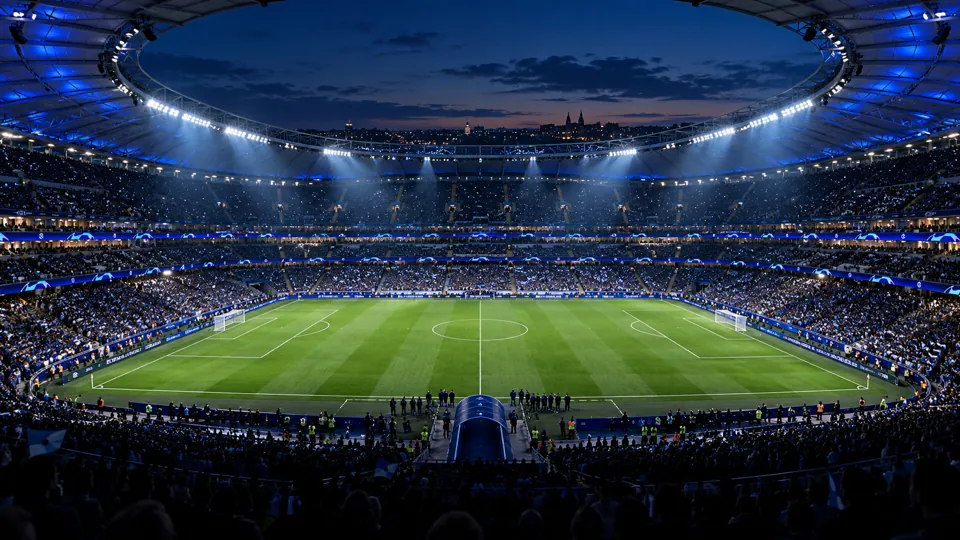 European stadium illuminated for a night match