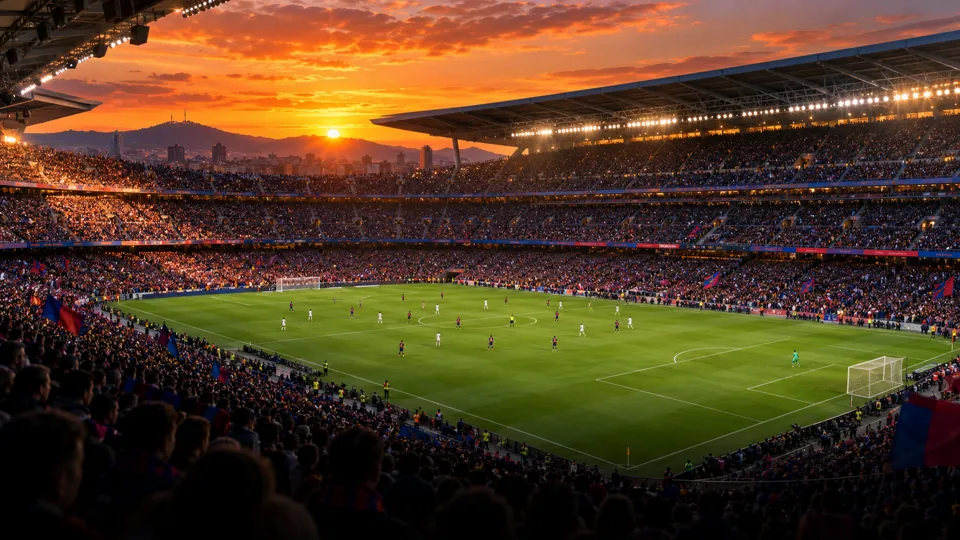 Spanish football stadium at sunset